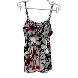 Bwear Black and White floral Y2K Camisole with Tie babydoll silky braided accent